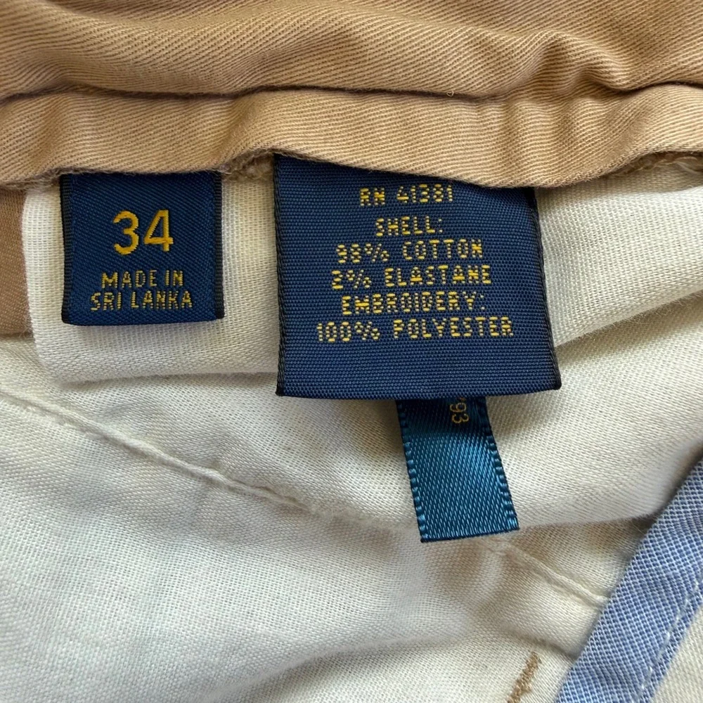 Polo Ralph Lauren Mens 34 Bulldog Embroidered Khaki Stretch Classic Fit Shorts